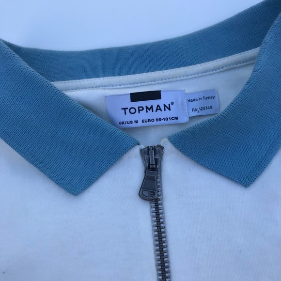 Topman Men's White/Blue Zipper Polo - Picture 2 of 7